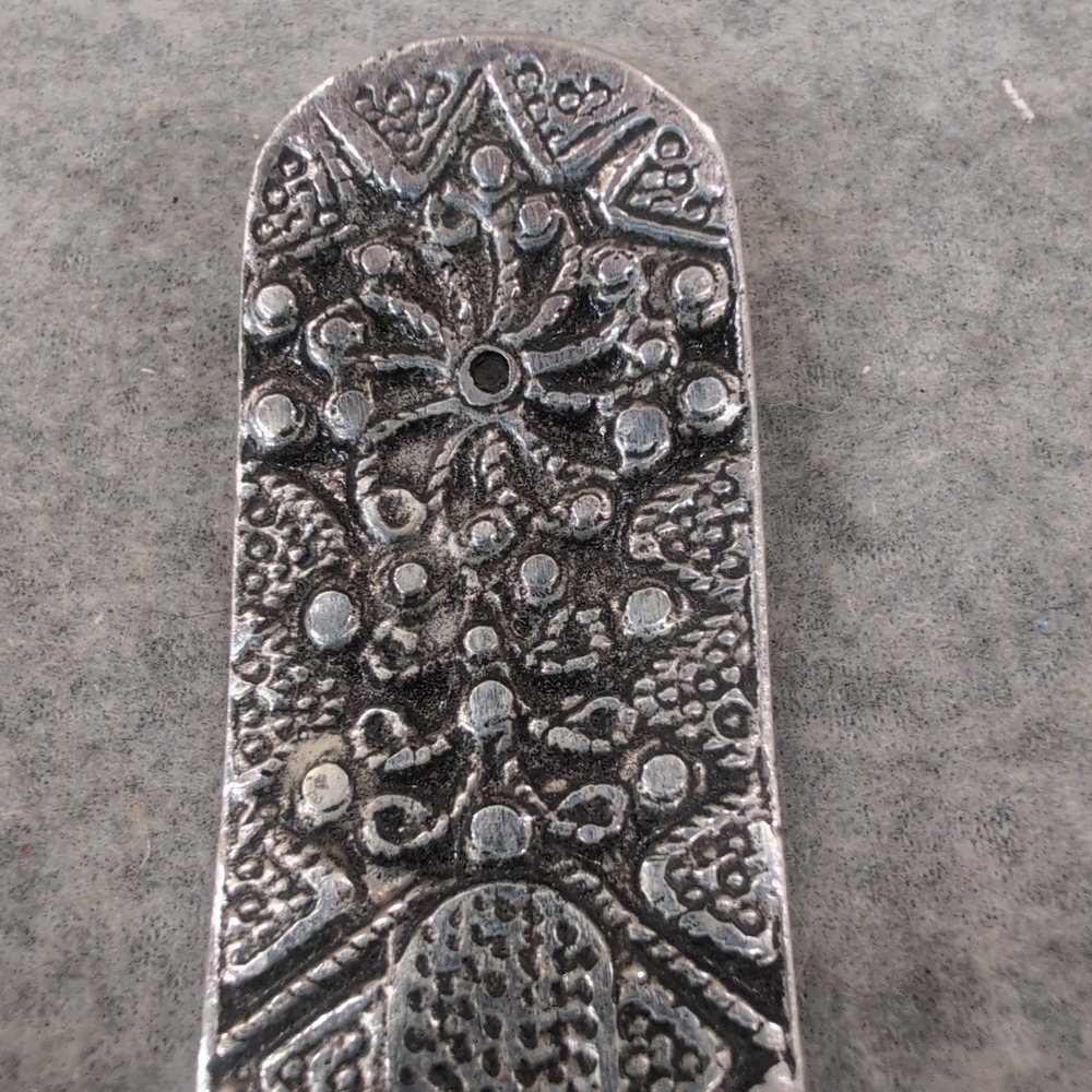 Silver Tone Metal Celestial Sun Moon Incense Burner Ash Catcher Tribal Pattern - Picture 2 of 4